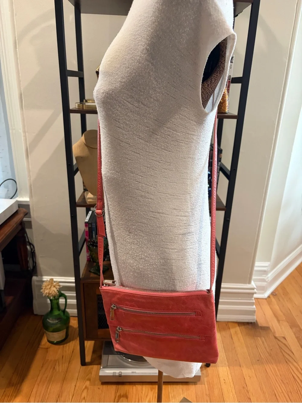 Pink HOBO Double Zipper Crossbody Bag